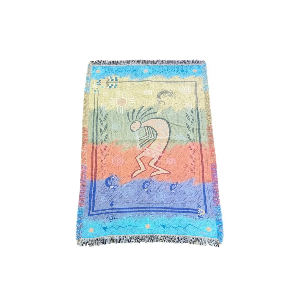 Southwestern Kokopelli Tapestry Fringe Throw Blanket 67